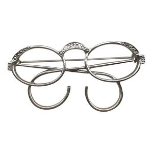 Novelty Glasses Brooch Pin Silver Tone Rhinestone Accents Women's Jewelry